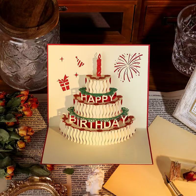 D Pop-Up Birthday Cake Card – Animated Layered Greeting Card with Sparkle & Candles