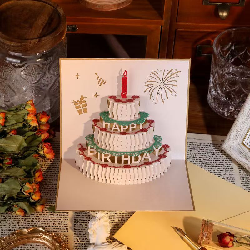 D Pop-Up Birthday Cake Card – Animated Layered Greeting Card with Sparkle & Candles