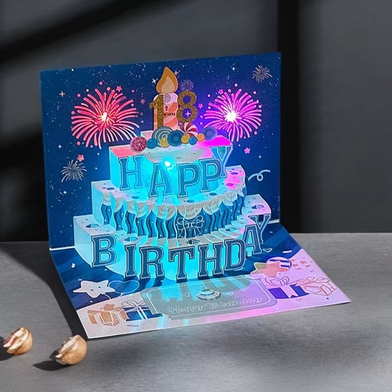 D Pop-Up Birthday Cake Card – Animated Layered Greeting Card with Sparkle & Candles