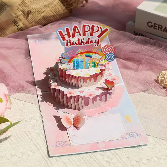 D Pop-Up Birthday Cake Card – Animated Layered Greeting Card with Sparkle & Candles