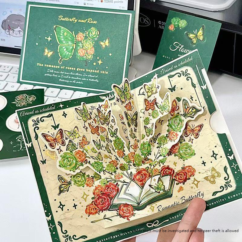 Romantic Greeting Card/Thank You Card/Postcard Set - Handmade Creative Design with Elegant Butterfly Decor