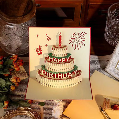 D Pop-Up Birthday Cake Card – Animated Layered Greeting Card with Sparkle & Candles