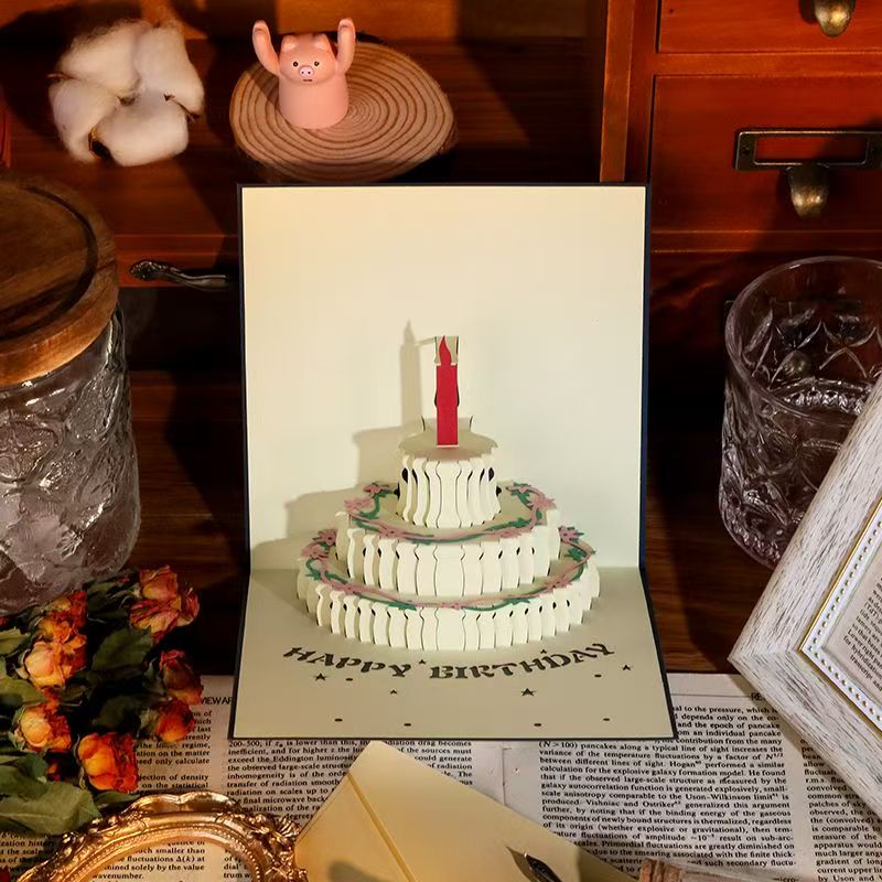 D Pop-Up Birthday Cake Card – Animated Layered Greeting Card with Sparkle & Candles