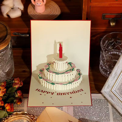 D Pop-Up Birthday Cake Card – Animated Layered Greeting Card with Sparkle & Candles