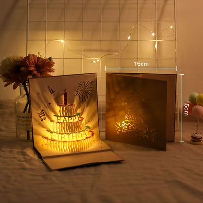 D Pop-Up Birthday Cake Card – Animated Layered Greeting Card with Sparkle & Candles