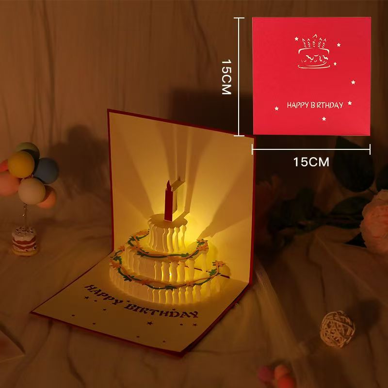 D Pop-Up Birthday Cake Card – Animated Layered Greeting Card with Sparkle & Candles