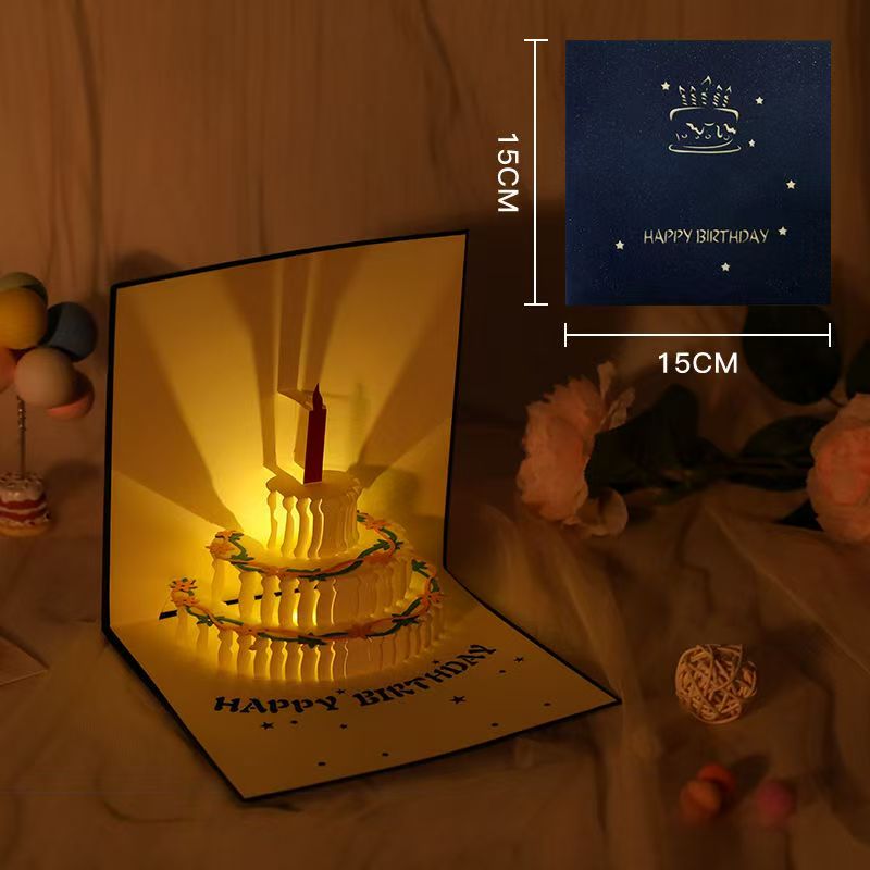 D Pop-Up Birthday Cake Card – Animated Layered Greeting Card with Sparkle & Candles