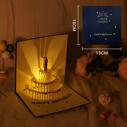 D Pop-Up Birthday Cake Card – Animated Layered Greeting Card with Sparkle & Candles