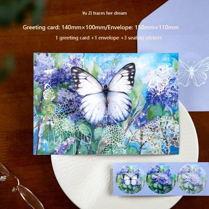 Romantic Greeting Card/Thank You Card/Postcard Set - Handmade Creative Design with Elegant Butterfly Decor